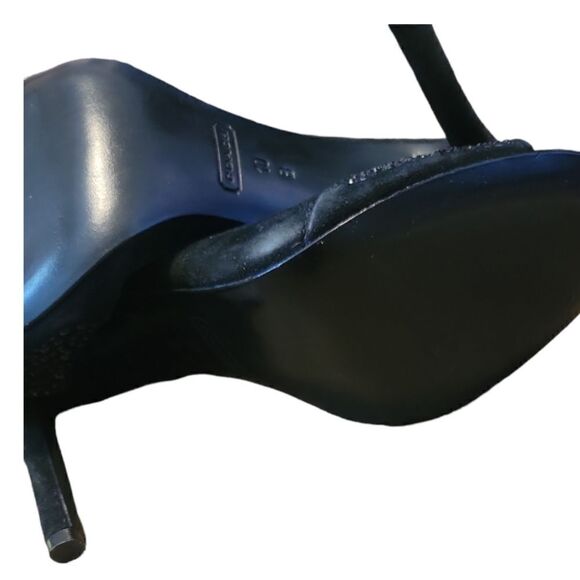 Coach Women’s Black Suede Heels Stilettos Peep Toe Black Rhinestones Sparkle 10 - Picture 6 of 12
